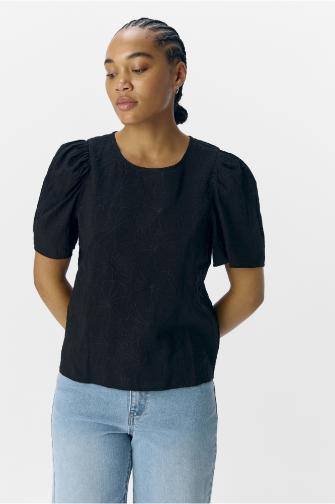OBJILLY S/S RE O-NECK TOP 138 23046466 BLACK